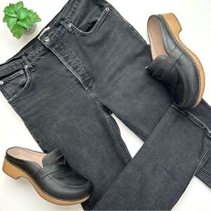 Agolde Riley High Rise Straight Crop Jeans in Panoramic Gray Black Button Fly 28